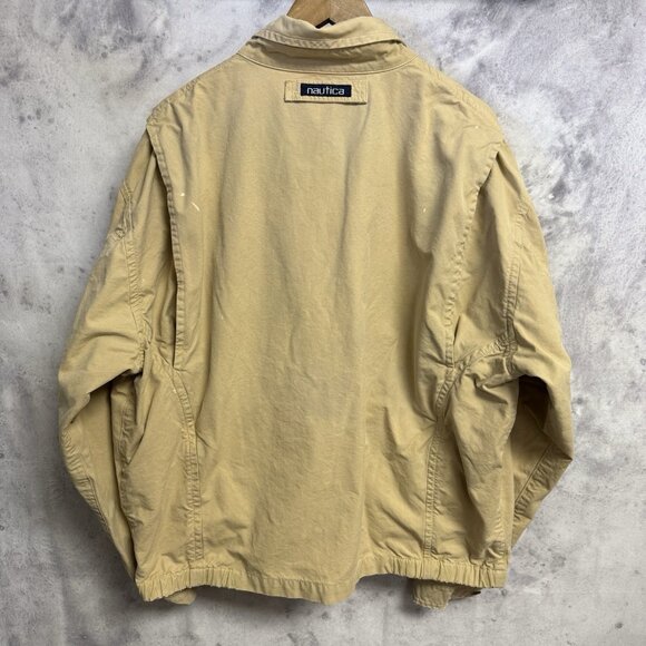 Vintage Nautica Jacket Mens Large 27x27 Beige Full Zip Collared - Picture 2 of 16